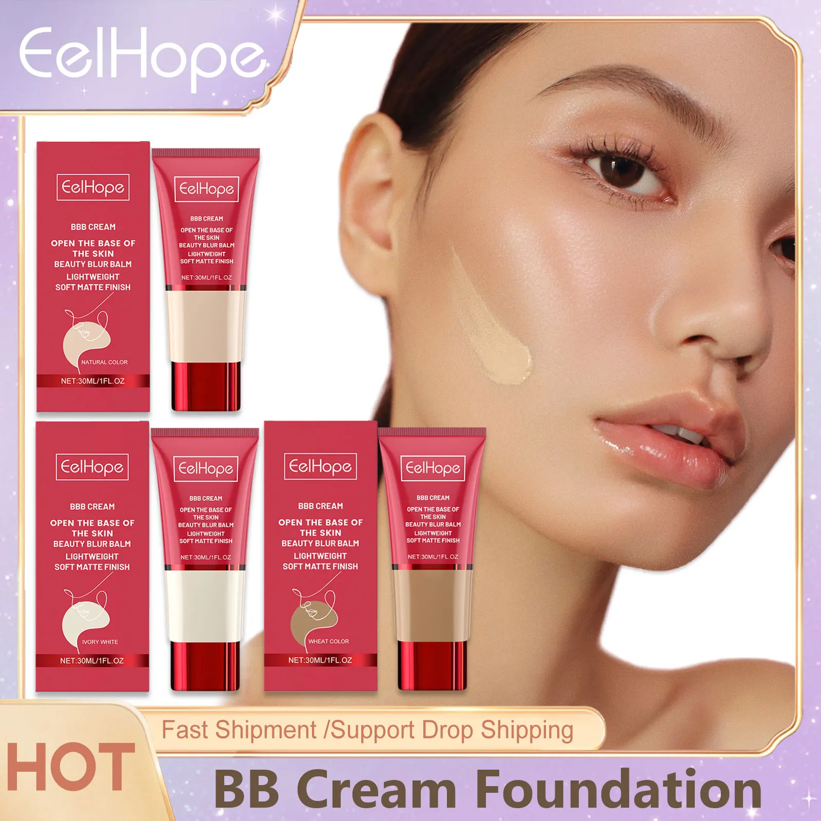 

BB Cream Foundation Full Coverage Waterproof Liquid Lightweight Buildable Matte Color Correct Hydrate Natural Flawless Concealer