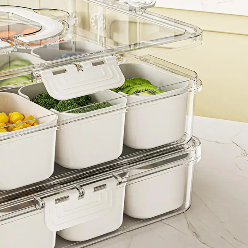 Conteneurs de paquet de collations, boîte de rangement de collations avec couvercle et poignée, plateaux à 12 compartiments pour servir des aliments, légumes, fruits, bonbons, noix