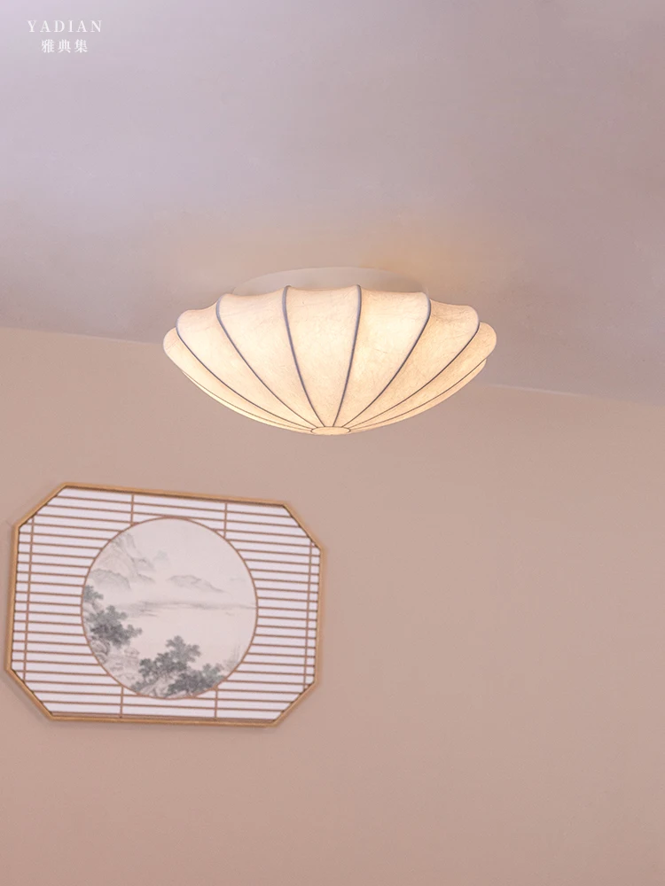 

Japanese silk ceiling lamp cream wind bedroom new round French medieval study eye protection lamp simple wabi sandy wind