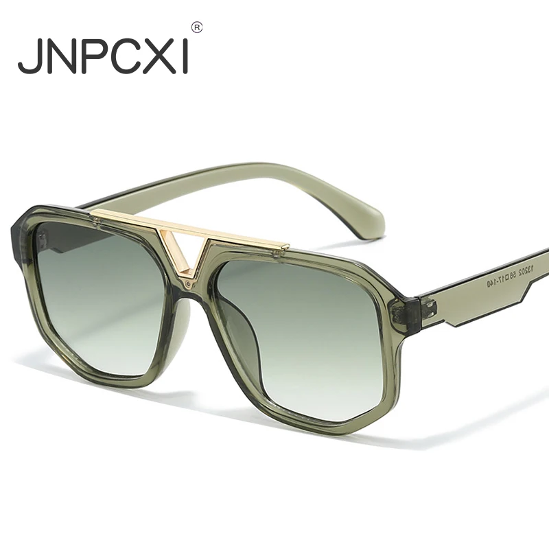 JNPCXI Retro Double Bridges Polygon Square Sunglasses Women Fashion Green Gradient Shades UV400 Men Trending Sun Glasses