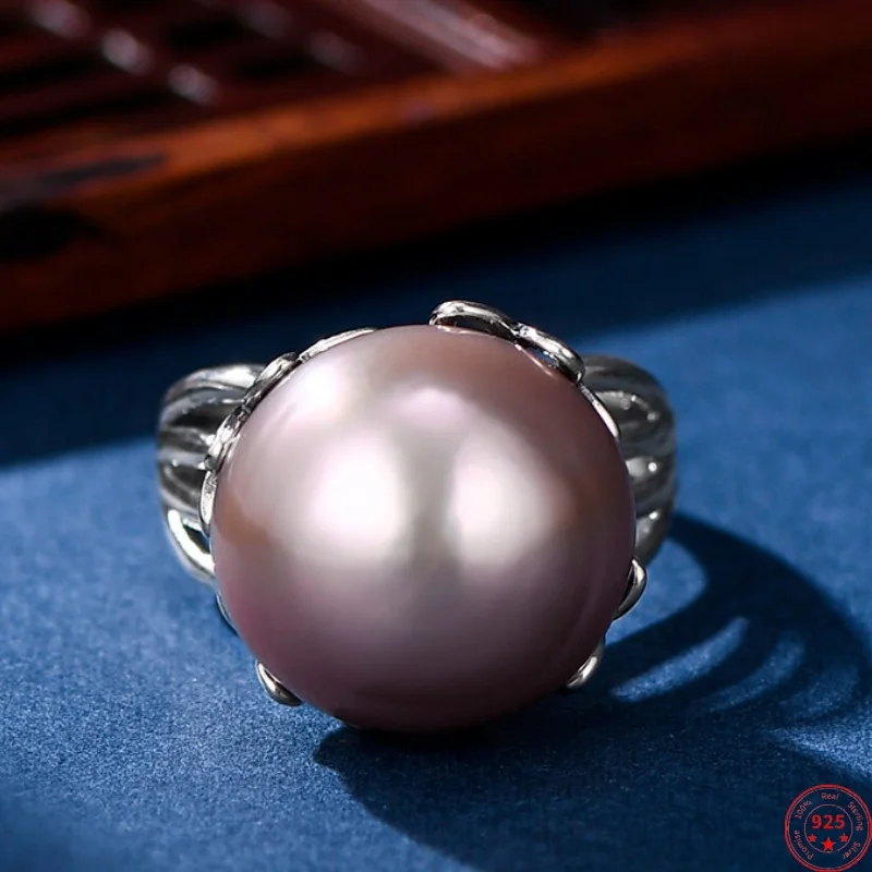 

S925 Sterling Silver Charms Rings for Women New Fashion Hollow Flowers Inlaid Round Pearl Palace Style Jewelry Free Shipping