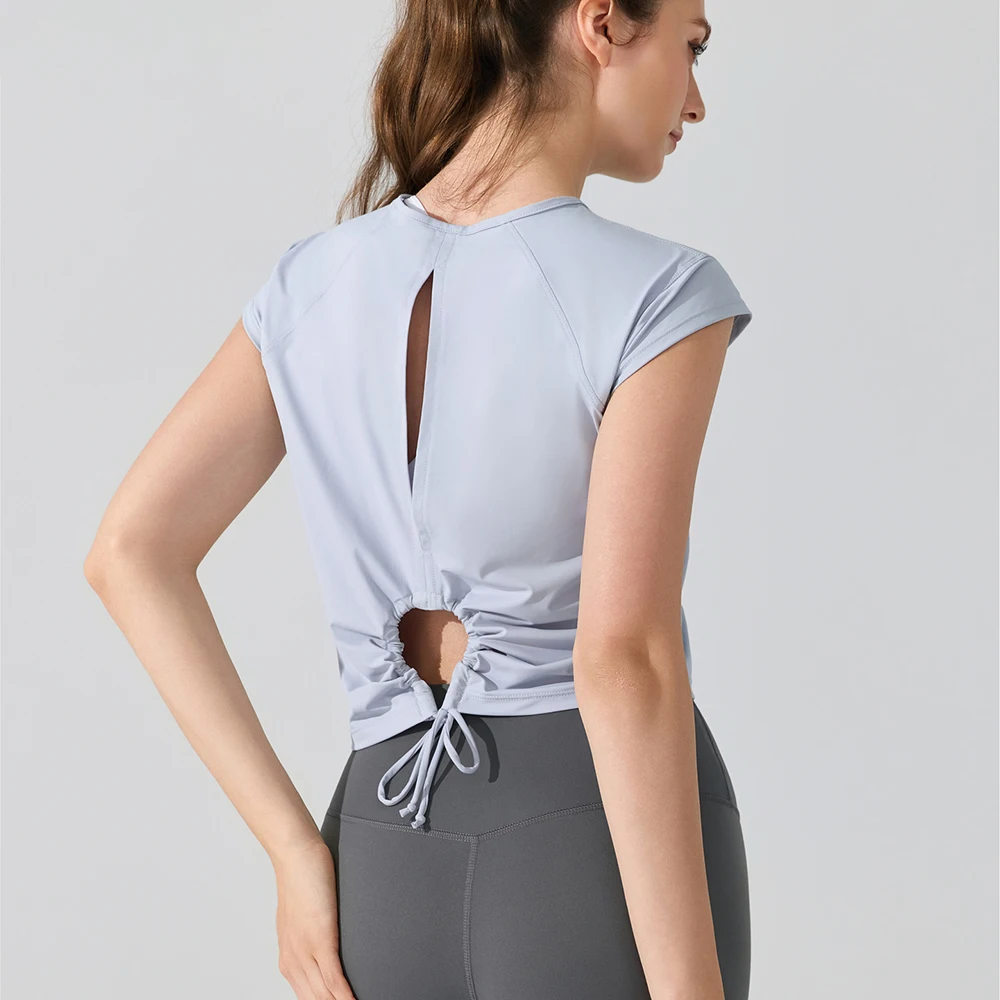 Женский спортивный топ, красивая футболка с короткими рукавами на спине, дышащая полая защита от солнца UPF50, спортивная одежда для бега, фитнеса, йоги