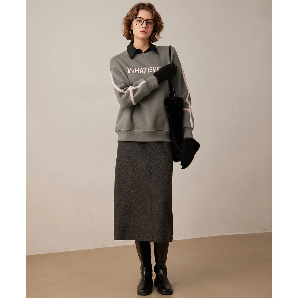 LOUIS YAO New Thick Velvet Color Contrast Ribbon Women's Sweatshirts 2025 Winter Women Tops Printed Micro Elastic Loose Hoodie