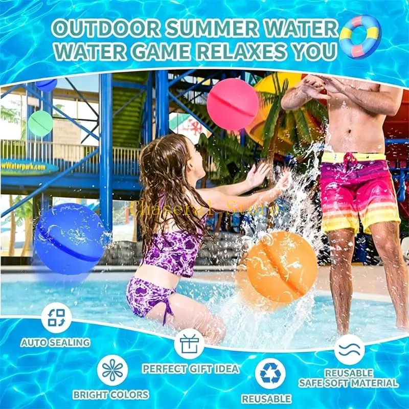 E7CE Refillable Splash Ball Toy for Kids, Soft Silicone Recyclable Water Balloon Set of 6 for Family Water Game, Poolside