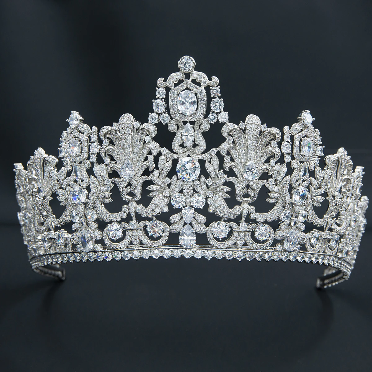 

8.5CM Vintage Luxembourg Empire Crown Cubic Zirconia Wedding Bridal 2/3 Round Tiara Diadem Women Hair Jewelry Accessories HG026M