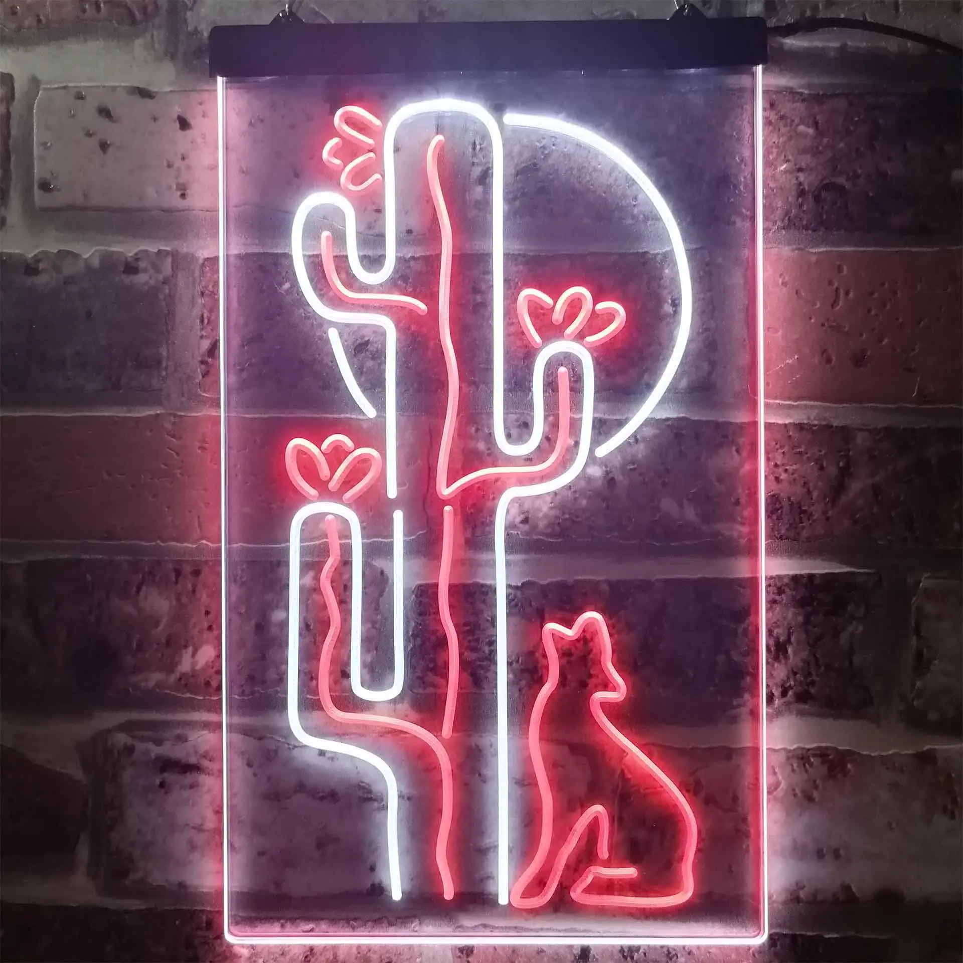 Cactus Wolf with Moon Room Light Dual Color Led Neon Sign st6-i3217