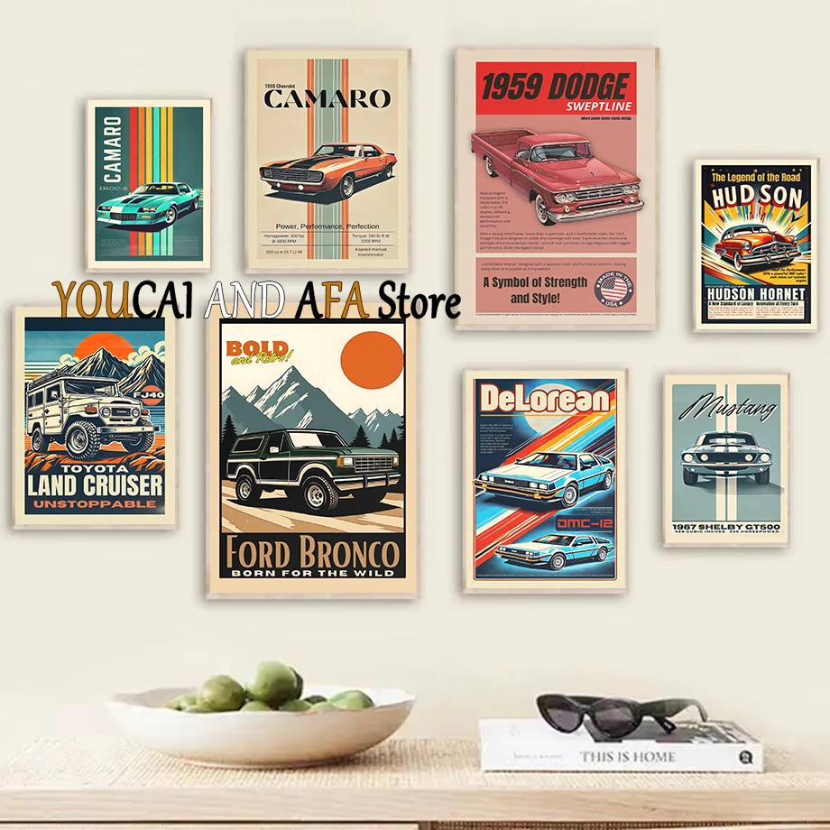 Classic Muscle Cars Poster Born To Run Off-road Vehicle Car Wall Decor Vintage Car AD Prints Auto Retro Wall Art Canvas Poster