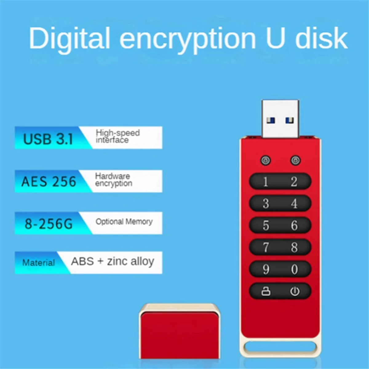 A56XQ Secure USB Drive, 32GB Encrypted USB Flash Drive Hardware Password Memory Stick with Keypad USB 3.1 Disk Flash