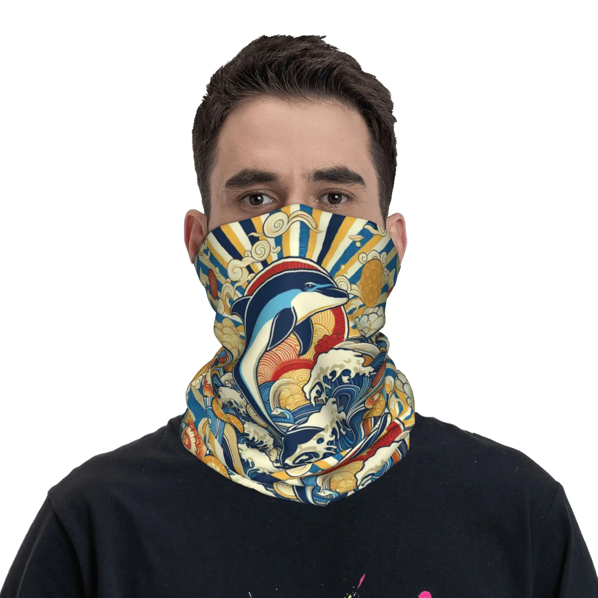 

Ethnic Retro Dolphin Print Bandana Neck Cover Printed Wrap Mask Scarf Face Mask Outdoor Sports for Men Women Adult Winter
