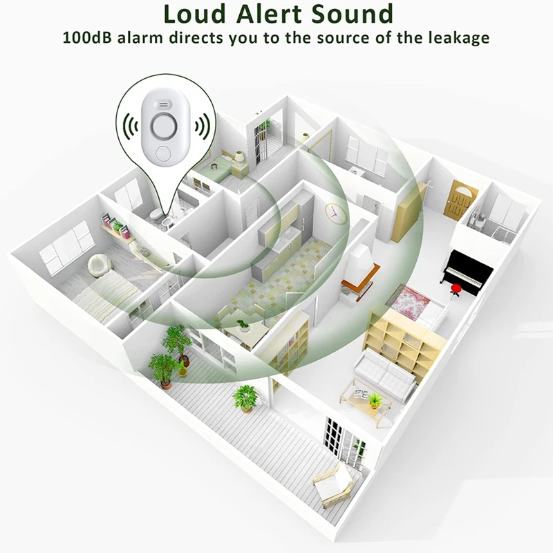 Water Leak Detector Sensor Alarm: Home Water Flooding Monitor Smart Sink Overflow Monitoring Warning For Basement Floor