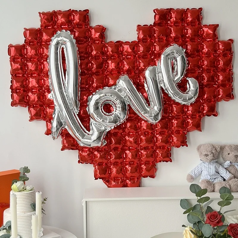 

1set Heart Shaped Aluminum Foil Balloon Wedding Party Happy Valentine's Day Red Silver Helium Balloon DIY Background Wall Decor