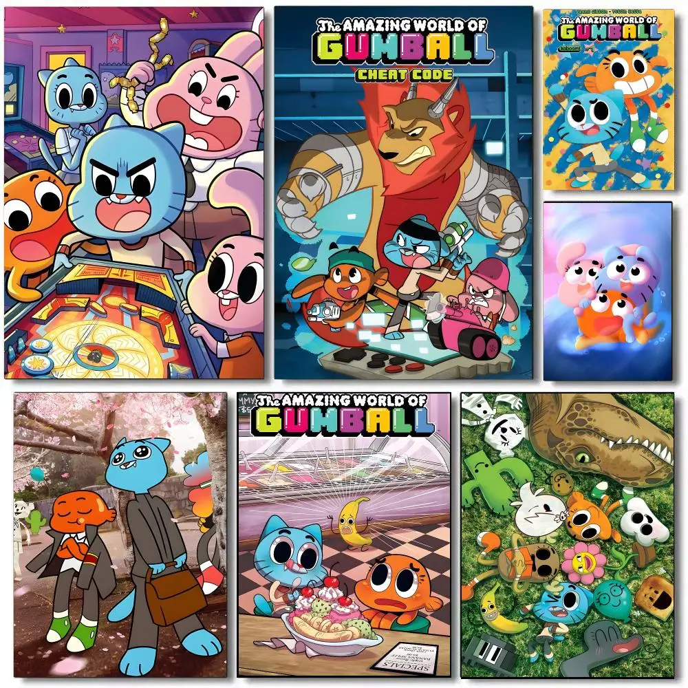 Fashion T-The Amazing World Of Gumball Anime Poster Painting Prints Wall Art Picture Film Room Home Bar Cafe Decor Home Mural