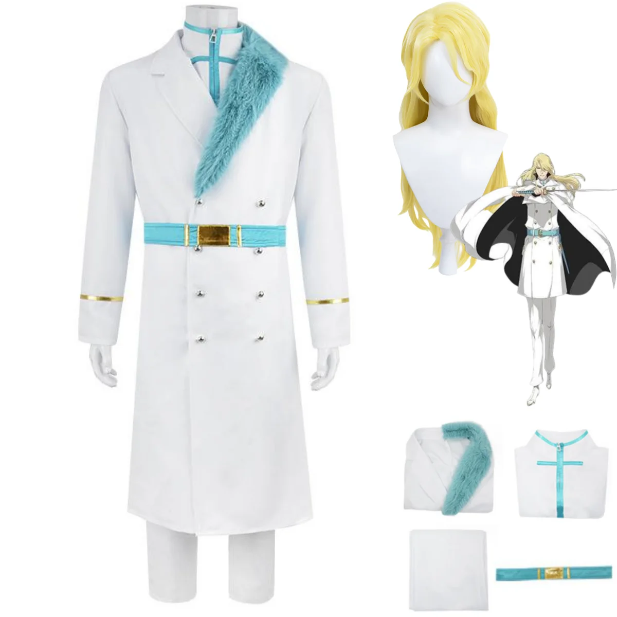 Anime BLEACH Jugram Haschwalth Cosplay Costume Stern Ritter Wig White Military Uniform Overcoat Full Set Man Carnival Suit