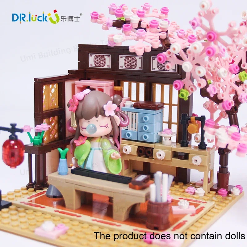 Chinese Style Peach Blossom Spring Melting Street Scene Assembly Building Blocks Toy Scene Activity Model Girls Holiday Gift