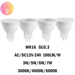 Foco LED MR16 GU5.3 de bajo voltaje para interiores, foco de bajo voltaje AC/20 piezas, 3/5/6/7W, 120/38 grados, sin parpadeo, alto Lumen, 5/10/15/DC12-24V