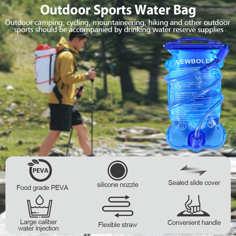 NEWBOLER Wasserblase, Wasserreservoir, Trinkrucksack, Aufbewahrungstasche, BPA-frei, 1,5 l, 2 l, 3 l, Lauf-Trinkweste, Rucksack – Detail 6