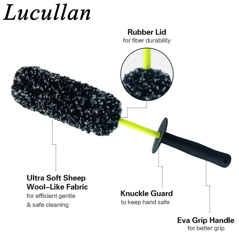 Lucullan Red Wheel and Rim Brush   Microfiber Safe For Exhaust, Tires, Rims, Engine Bays