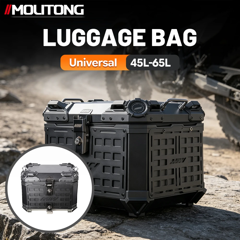 45L Aluminum Alloy Motorcycle Tail Box Quick Release Portable Carry Handle with Base Plate Black Electric Scooter Rear Trunk