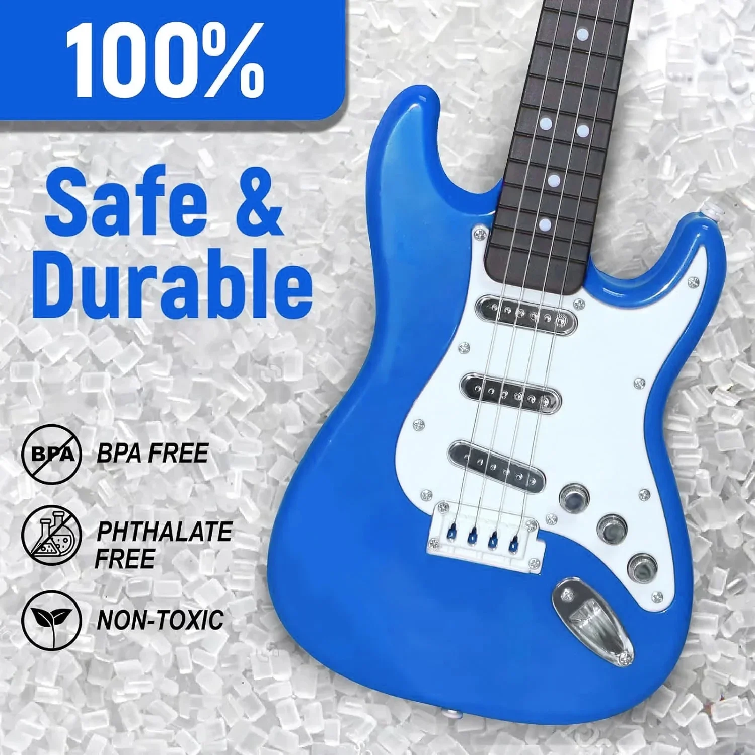 Giocattolo per chitarra elettrica per bambini da 17 pollici con 4 corde e luci a LED - Strumento musicale ricaricabile per compleanno, campeggio, regalo per feste