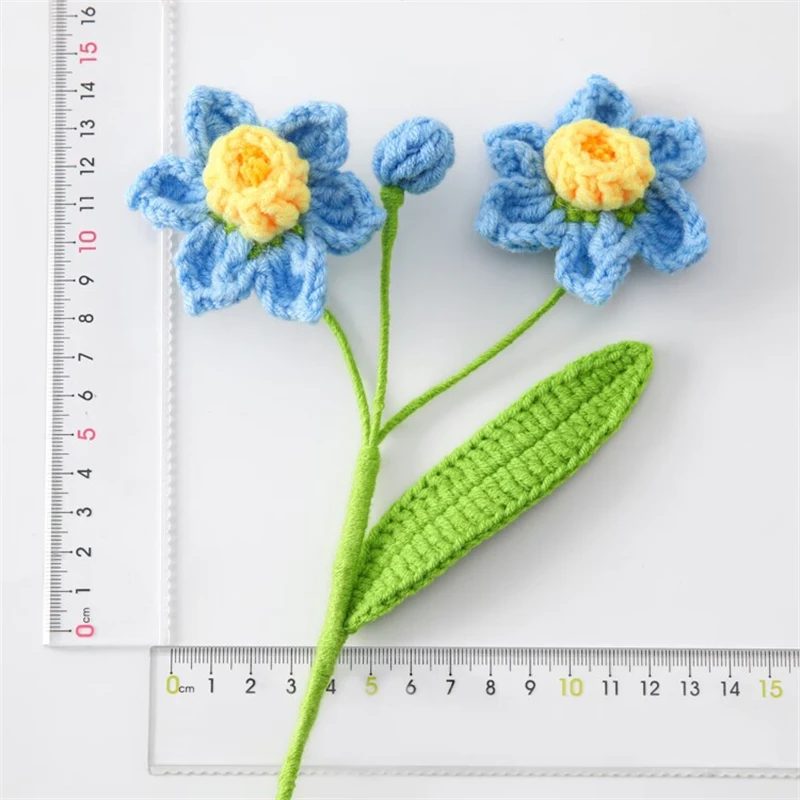 Handmade Creative Knitting Wool Daffodil Flower Branches Double Head With Bud Simulation Flower Holiday Gift 9cm x 40cm