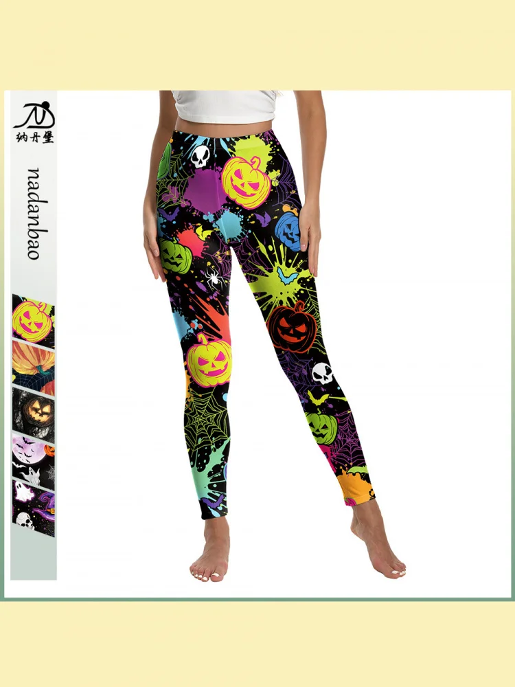 

loween Women's Cosplay Yoga Pants Pumpkin Digital Print Sports Butt Lifting Tightening Trousers Elastic Waist Long Pants