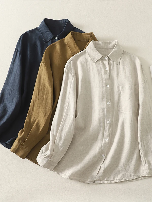 

Casual Loose Cotton Linen Long Sve irt Women's Top Faionable Color Autumn New Sle High End Leisure irt