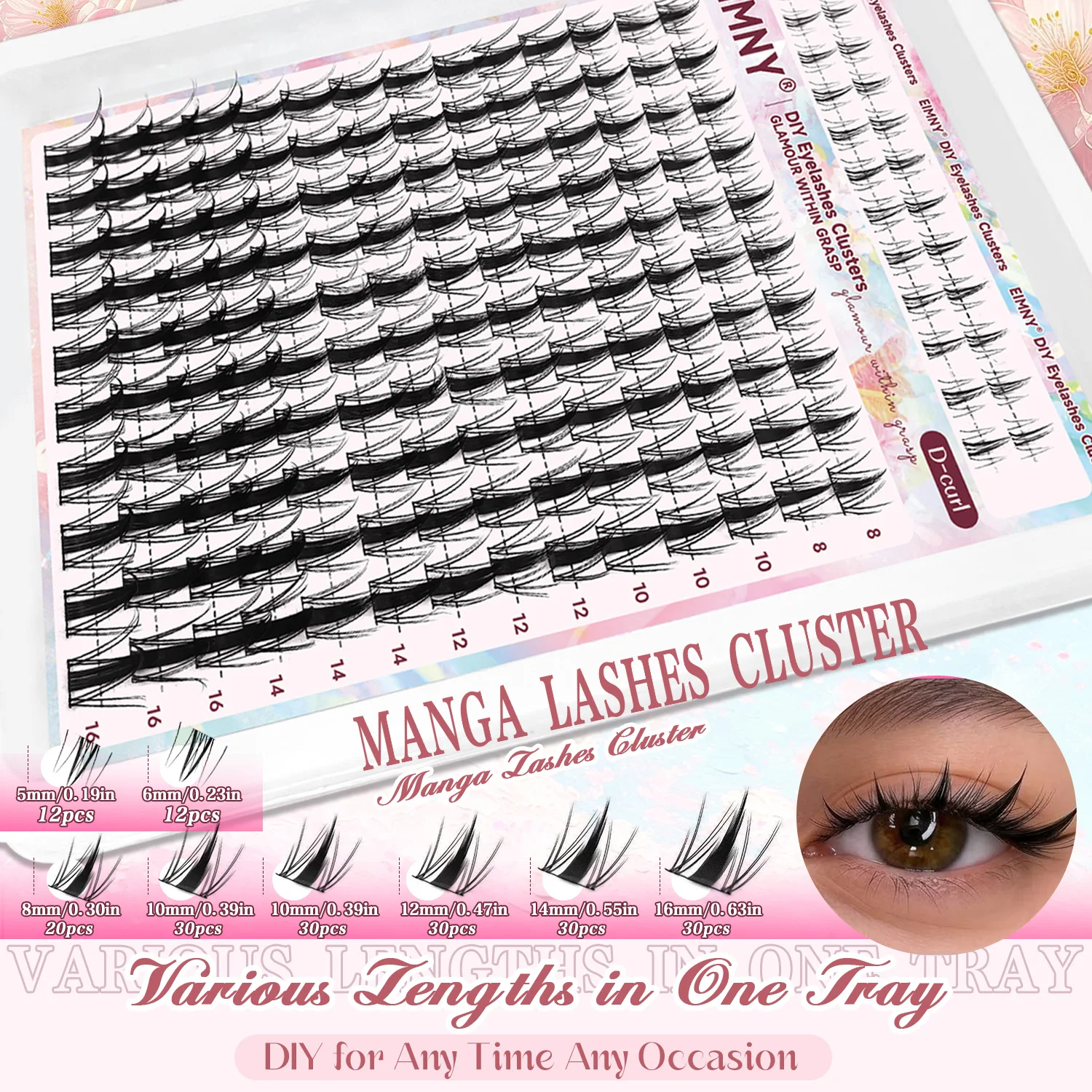 164 Pcs DIY Eyelash Extensions Manga Style Spiky Wispy Top And Bottom Lashes Kit For Travel Wedding Party Makeup