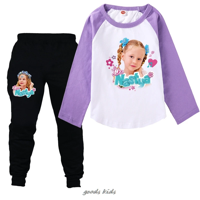 Lovely Like Nastya Show Children Clothes Girls Boys Ccotton Long Sleeve T-Shirt+Pants 2Pcs/Set Kids Cartoon Clothes Sports Suit