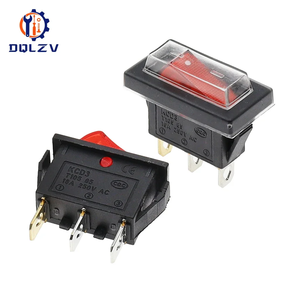 KCD3 220V ON/OFF SPST Rocker Switch Single Pole Single Throw 2 3 Position 20A 125VAC With LED Light