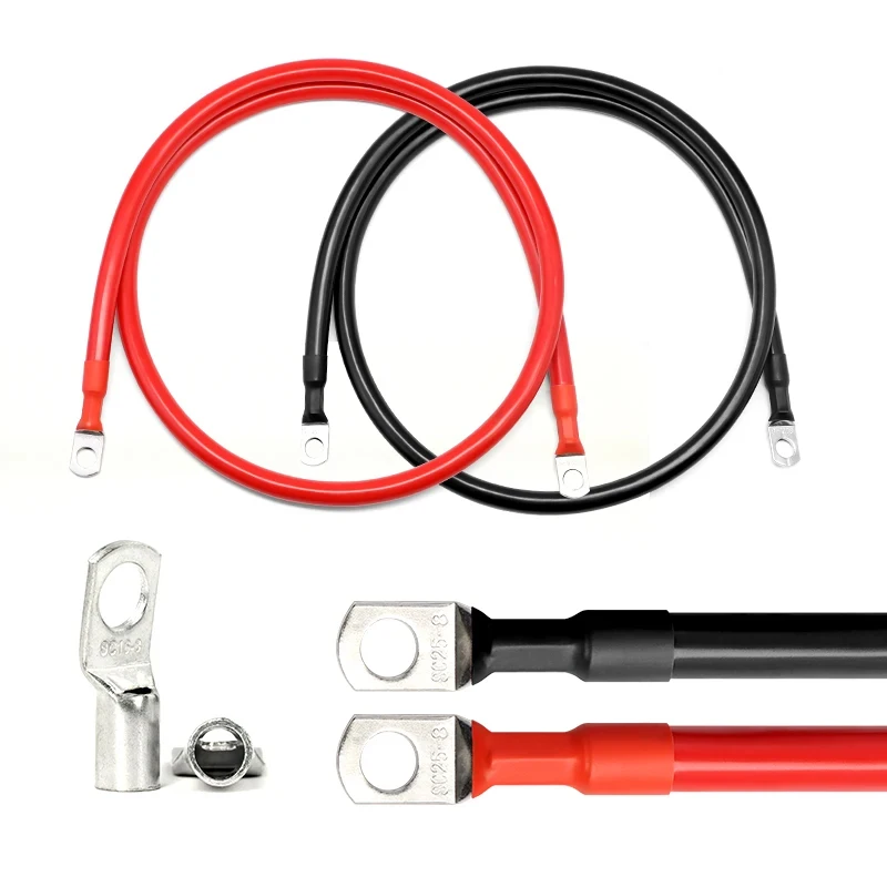 8/6/4AWG Battery Inverter Cable 20/30/40/50/60/100CM With M8 Terminal  Lug PVC Insulated RV Pure Copper Car Connection Wire