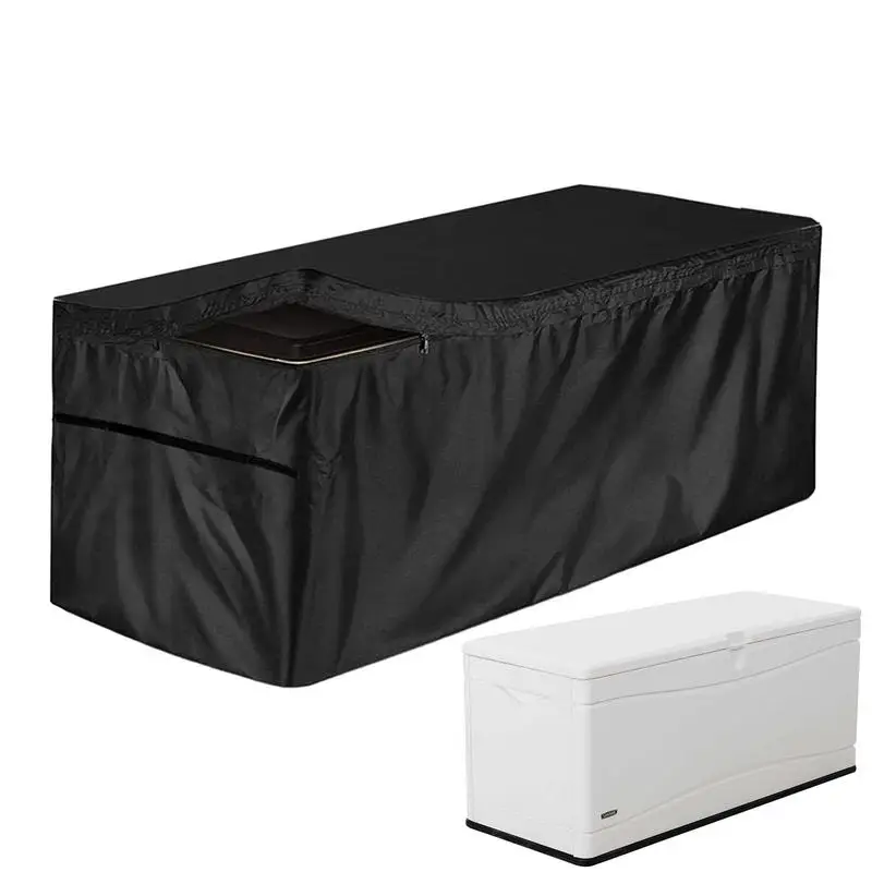 Deck Box Cover With Zipper Deck Box Protection Furniture Cover 210D Oxford Cloth Black Protective Covers With Zipper Rounded