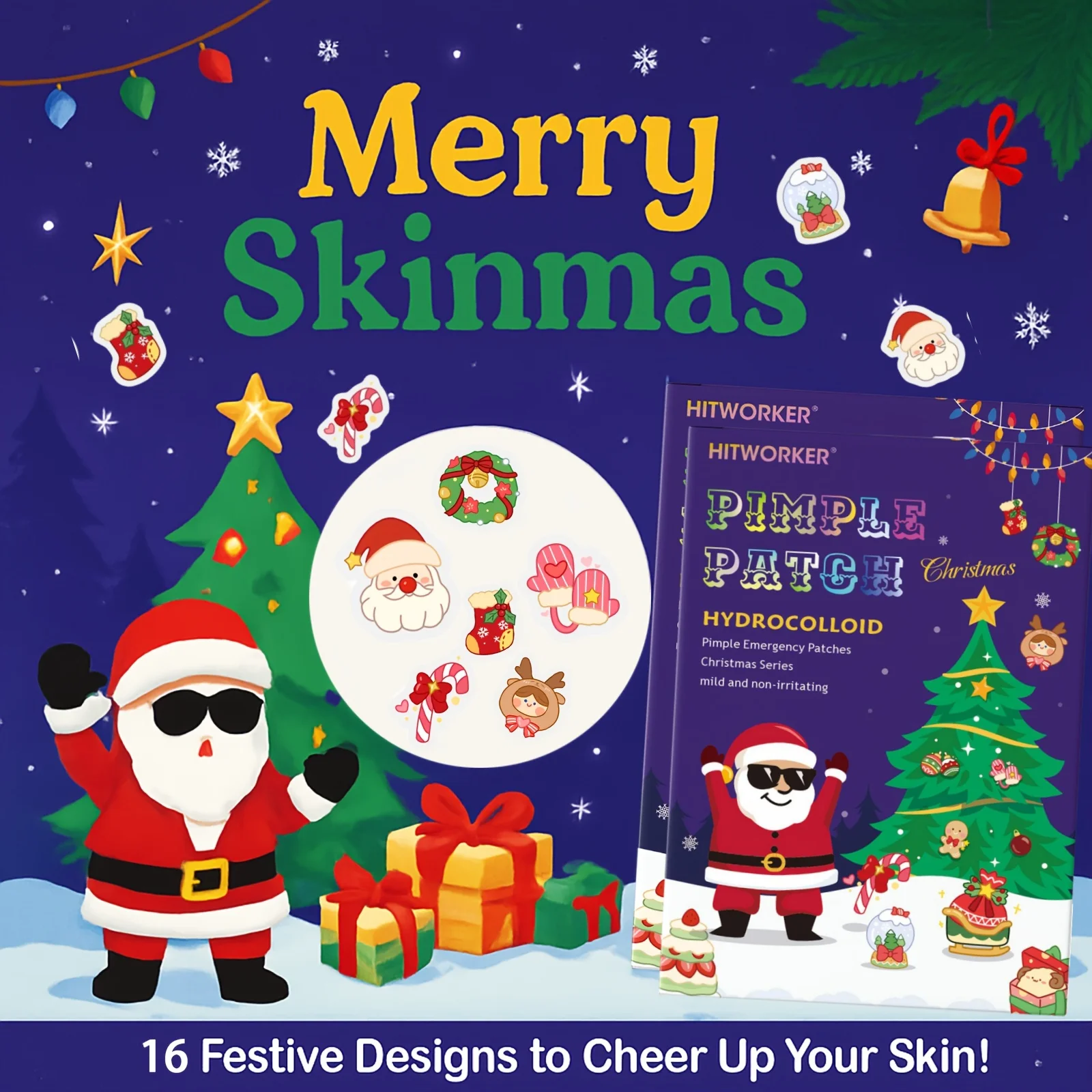 80/160 قطعة من رقع حب الشباب الغروانية المائية من HITWORKER - تصميم عيد الميلاد، لطيف وغير مزعج، تغطية سريعة وغير مرئية #4