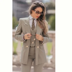 2024 Autumn Elegant Women Suit 3 Piece Jacket Vest Pants Double Breasted Female Clothing