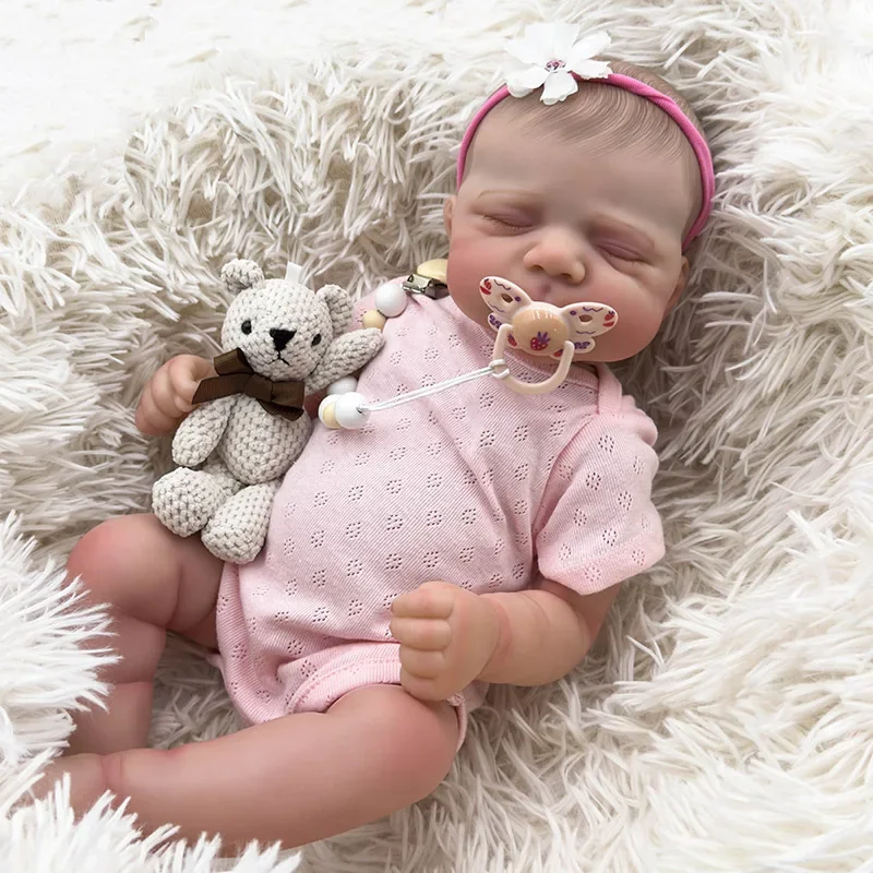 48CM Newborn Baby Doll Reborn Pascale Asleep Full Silicone Body Lifelike 3D Skin with Visible Veins High Quality Handmade Doll