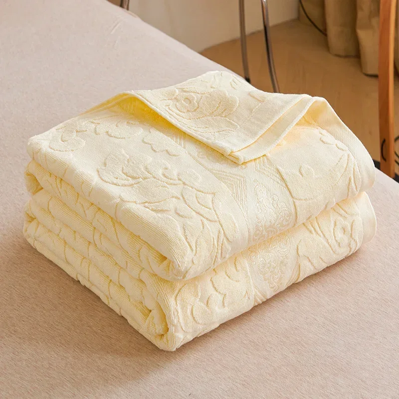 Solid 100% Cotton Jacquard Towel Blanket Simple Adult Summer Air Conditioning Sofa Cover for Office Queen King Size Bed Sheet