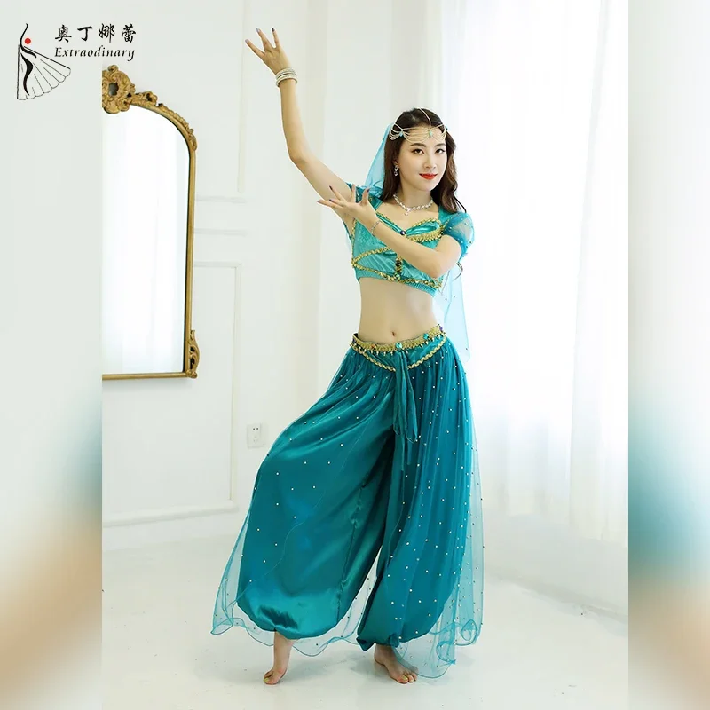 الرقص الشرقي الياسمين الأميرة زي علاء الدين هالوين لعب الأدوار مجموعة للنساء/الفتيات الهندي بوليوود الحجاب أعلى فستان أطفال مع سروال داخلي