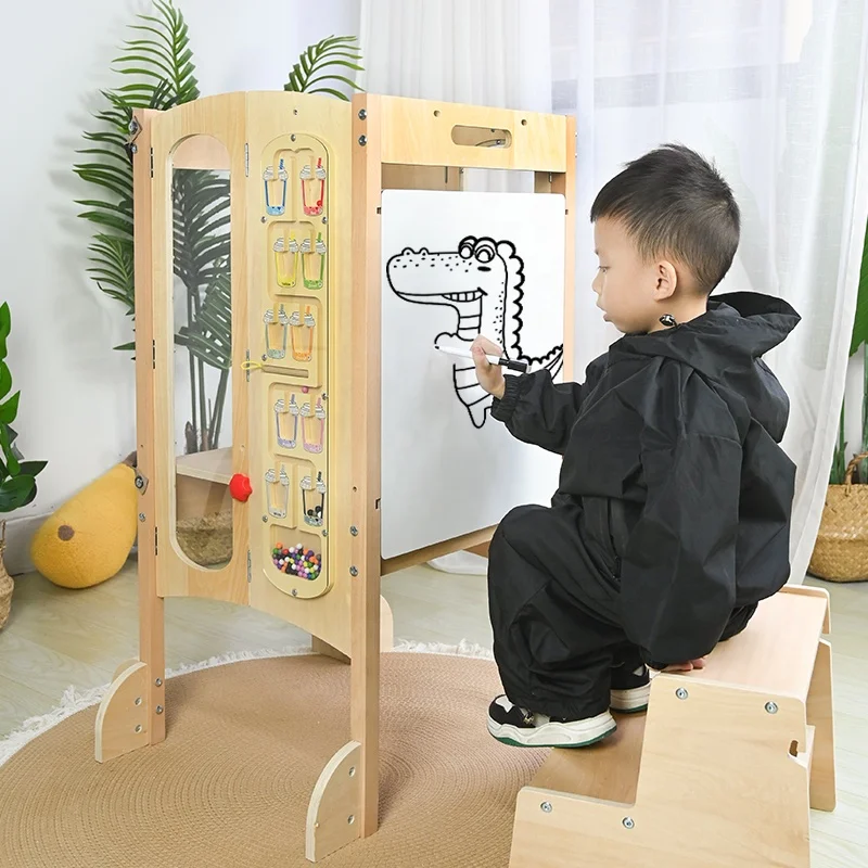 High Quality Children Wooden Step Stool Tower Kitchen Stool Assistant Wooden Toddler Stool With Safety Height