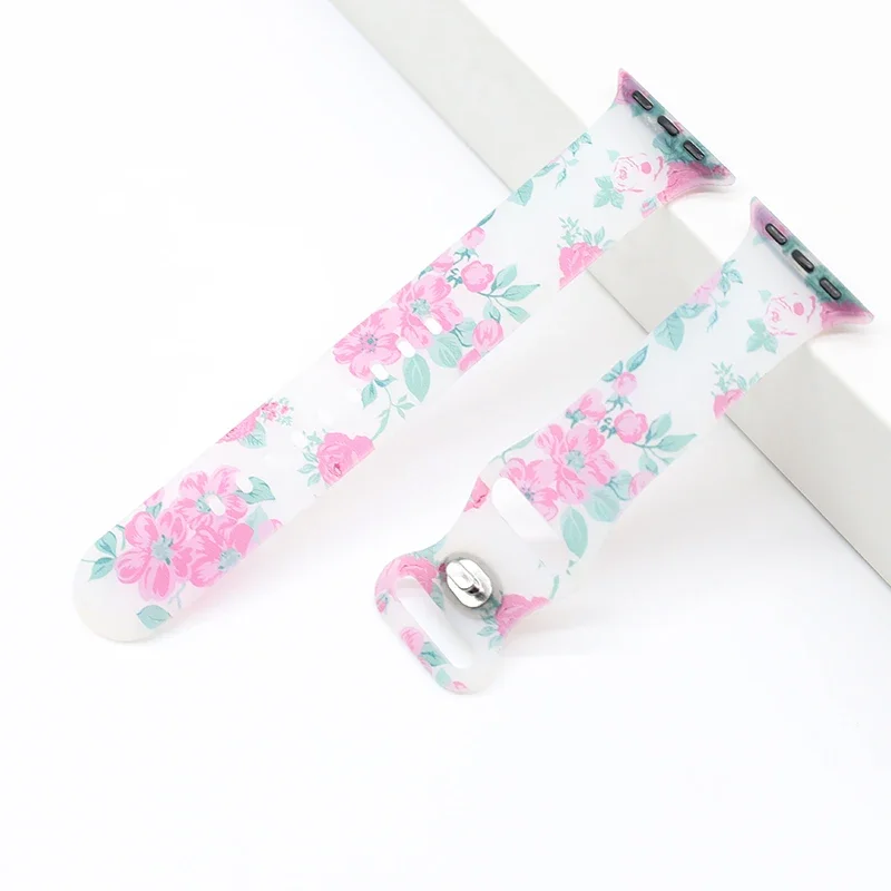 حزام سيليكون لساعة أبل باند 49 مللي متر 38 مللي متر 40 مللي متر 45 مللي متر 44 مللي متر 42 مللي متر 41 مللي متر زهرة طباعة سوار شفاف ل iWatch 9 8 7 6 SE 5