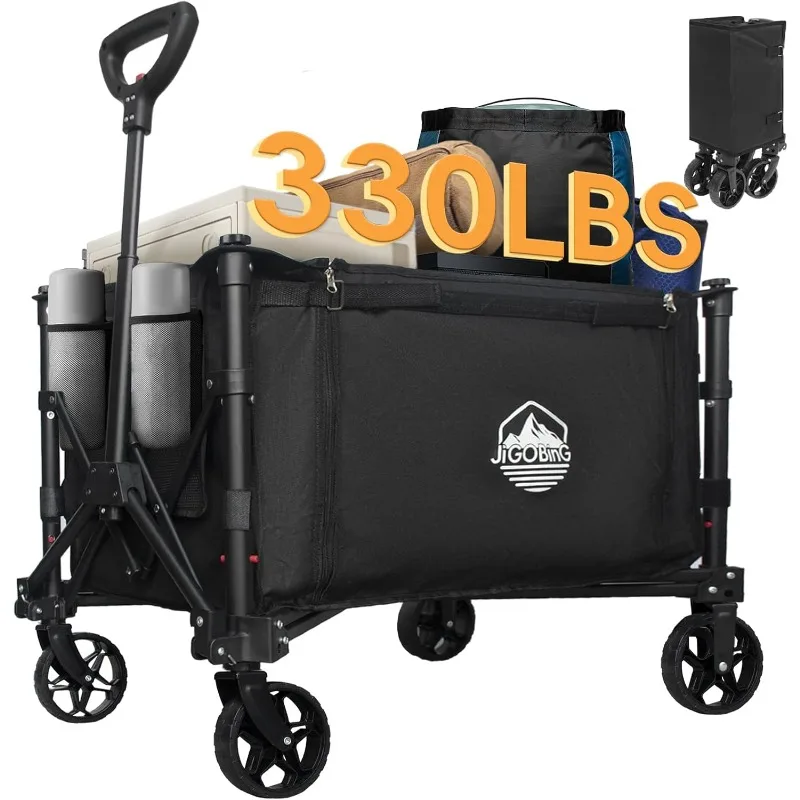 Collapsible Wagon, Portable Folding Wagon Cart with Wheels Foldable, 330lbs Heavy Duty Beach Wagon Outdoor Utility Cart