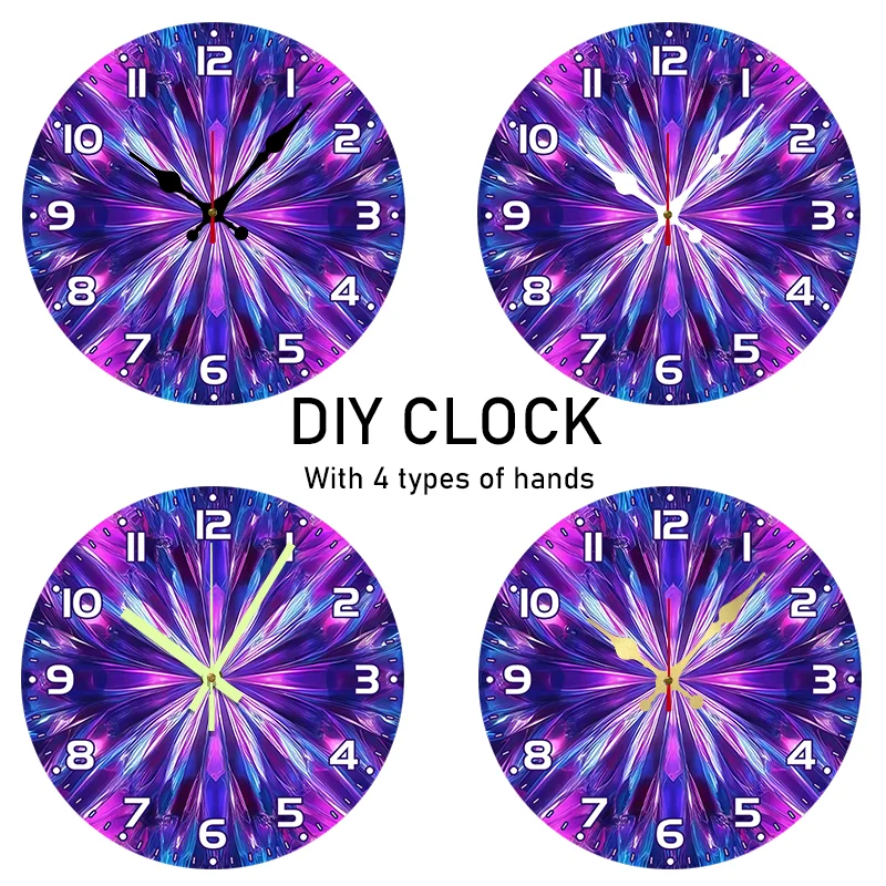Reloj de pared acrílico que brilla en la oscuridad, estilo atrapasoles DIY, tema radiante morado y azul, 10 pulgadas, perfecto para el hogar moderno, 1 ud.