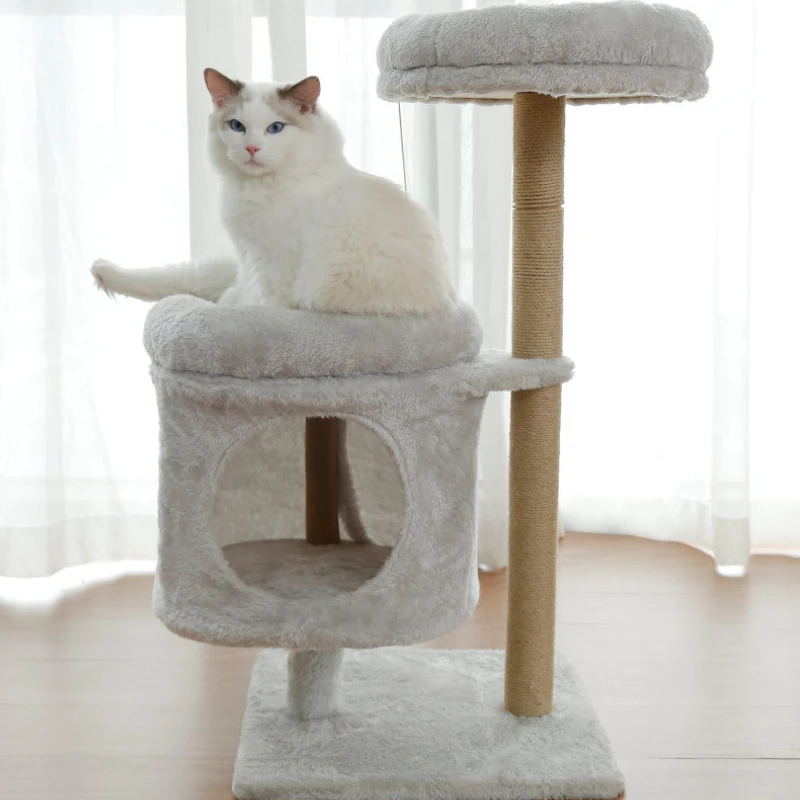 Multi-Layer Cat Climbing Column, Jumping Platform, Pet Toy, Small Non-Occupying Frame, Plush Cat Litter, One-Piece