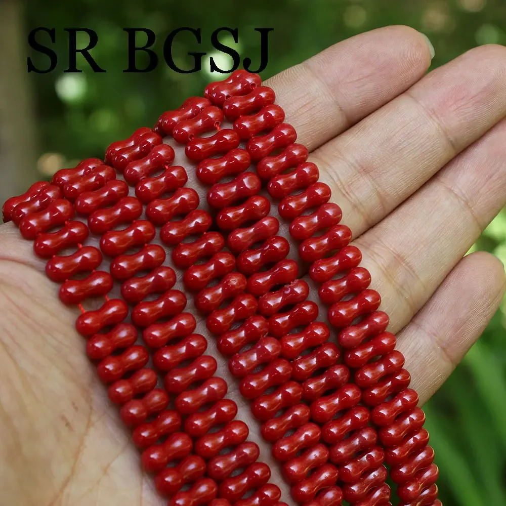 4x12mm 2- Hole Peanut Bail Sea Bamboo Red Coral Gemstone Loose Jewelry Spacer Beads Strand 15