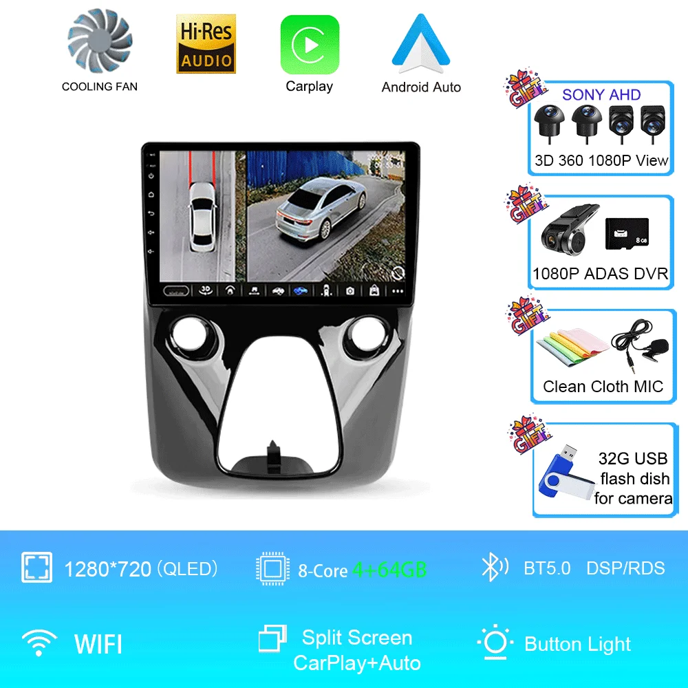 Android 16 autoradio multimediaspeler navigatie stereo GPS 2din 2 din DSP voor Peugeot 108 en Toyota Aygo B40 2014-2021