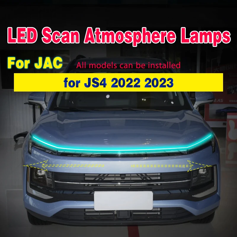 Para jac js4 2022 2023 led luzes de decoração para capô do carro flexível luz de circulação diurna tira decoração universal lâmpada start-scan