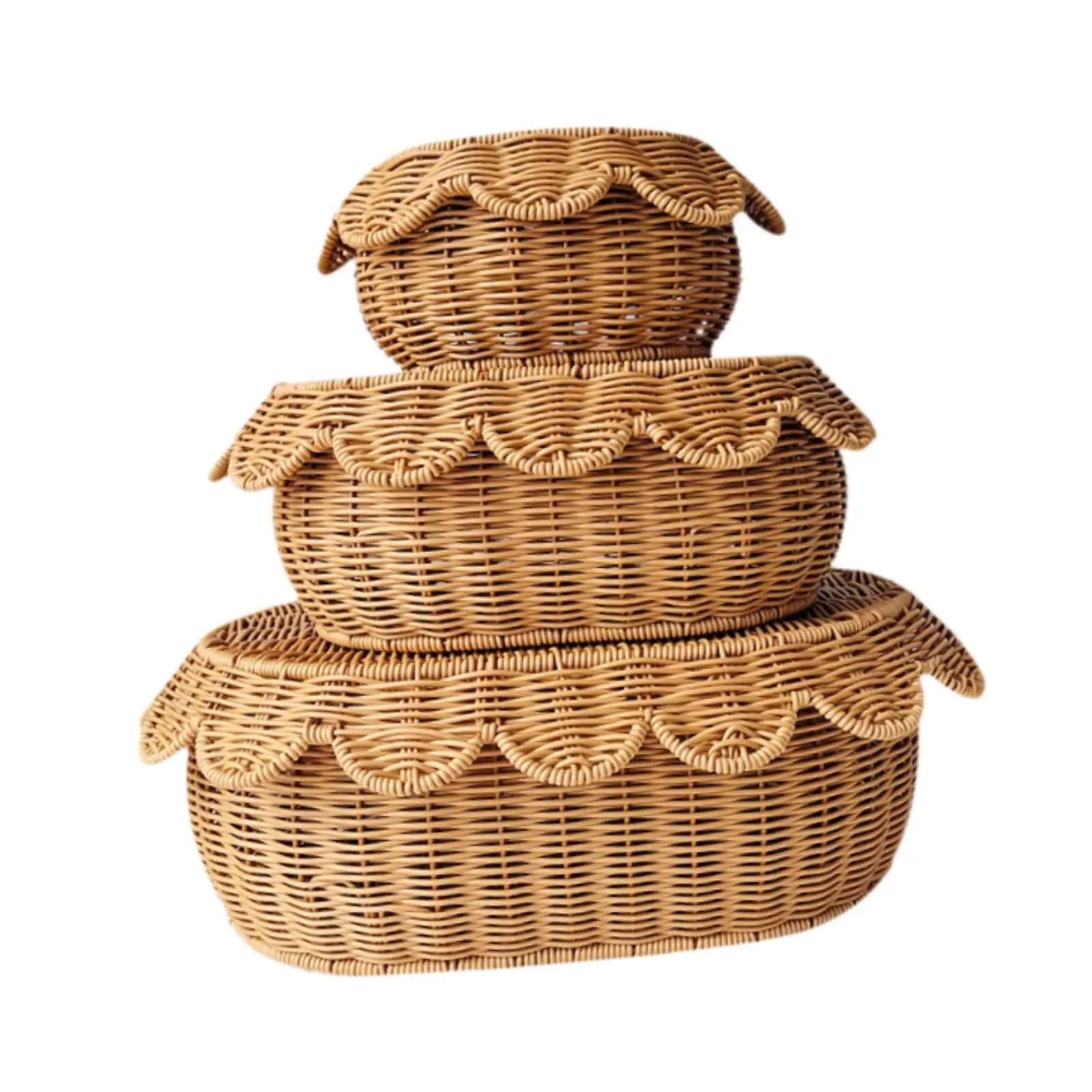 Hand Simulated Rattan Woven Basket Set Storage Baskets with Lid for Bathroom