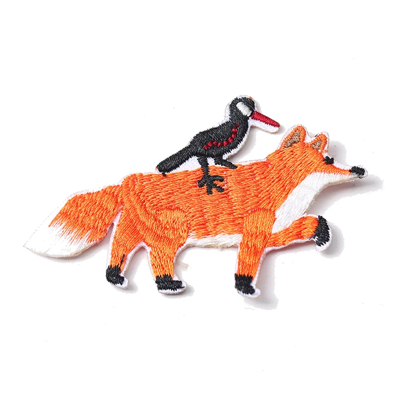 Woodpecker fox size: 6.9x4.5cm Patch for Clothing Iron on Embroidered Sewing Applique Cute Badge DIY Apparel Accessories