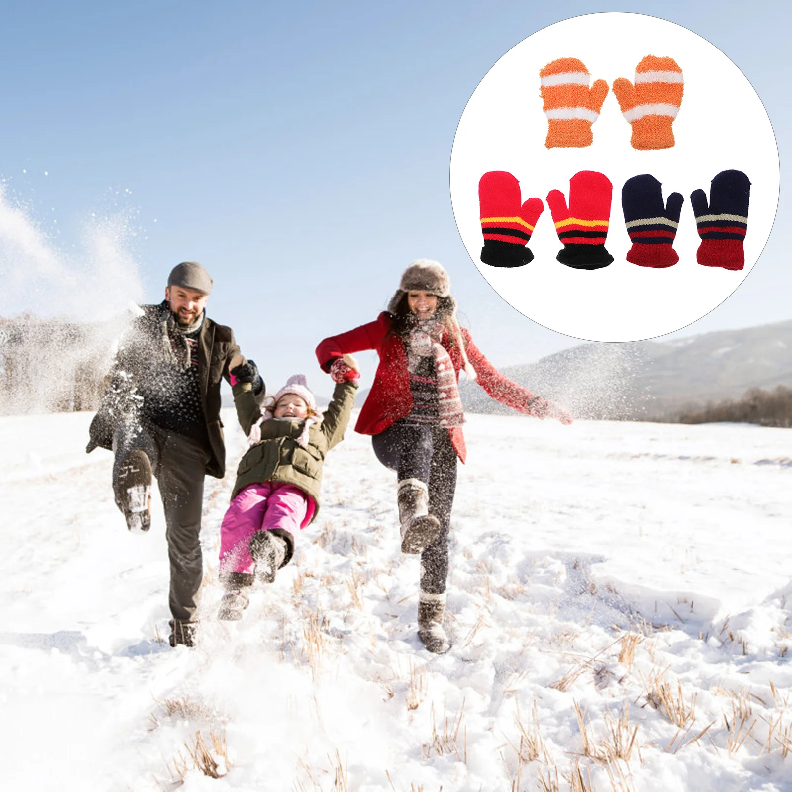 

3Pairs Kids Winter Warm Gloves Thick Knitting Double Layer Full Finger Children Outdoor Warm Gloves Small Size Portable