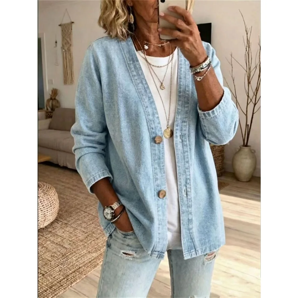 Women Spring Autumn Denim Cardigans Jackets Ladies Long Sleeve Single Breasted Casual Jean Coats view 4