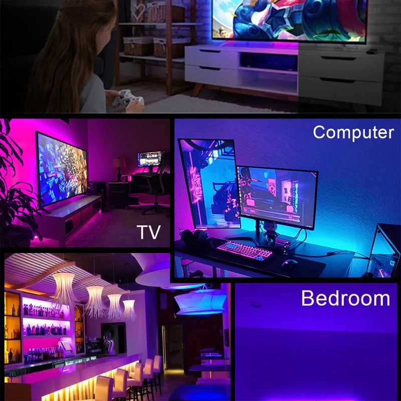 1/3/5M LED Strip Light Color Changing 5050 RGB USB Flexible Lights with 24 Keys FOR Children Gaming Room Home Party TV Backlight