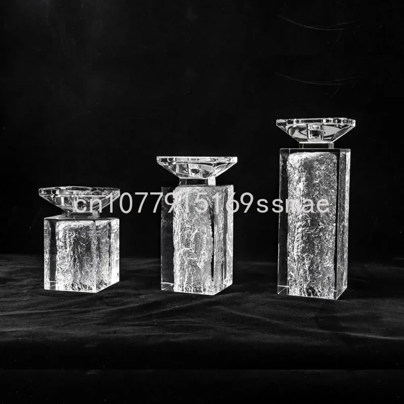 Contact Minimalist Ripple Pattern Tea Lamp Square Candle Event European Crystal Transparent Resin Candlestick Home Decoration